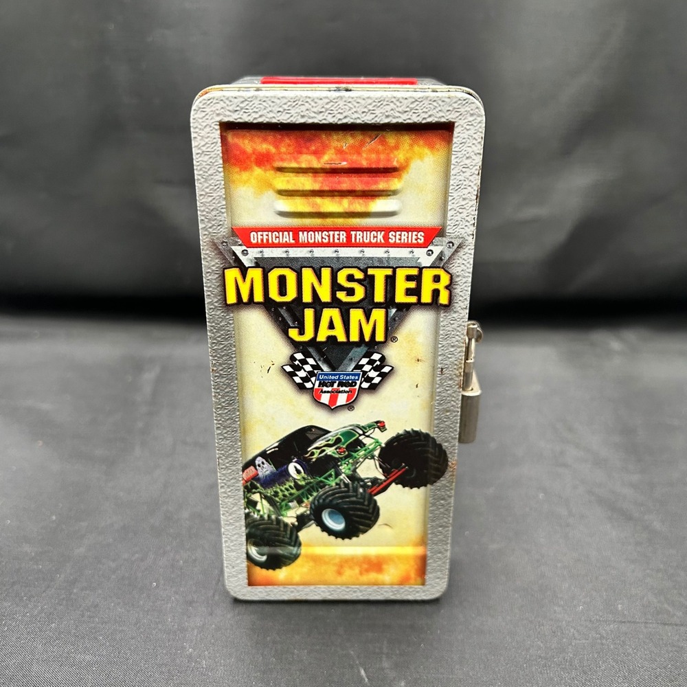 Monster Jam Grave Digger Metal Locker Coin Bank 2003 Houston Harvest Gray 324501